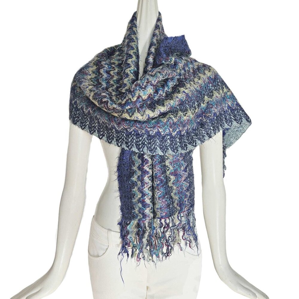 MISSONI BLUE/BURGUNDY/GREEN WOOL BLEND MULTICOLOR SCARF
